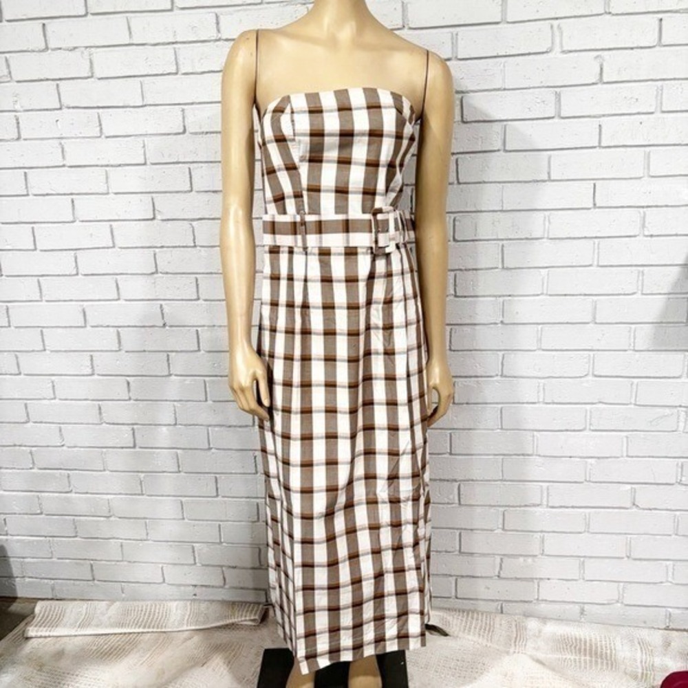 Anthropologie Maeve Women's Belted Square-Neck Strapless Plaid Dress - Size XL - Picture 4 of 12
